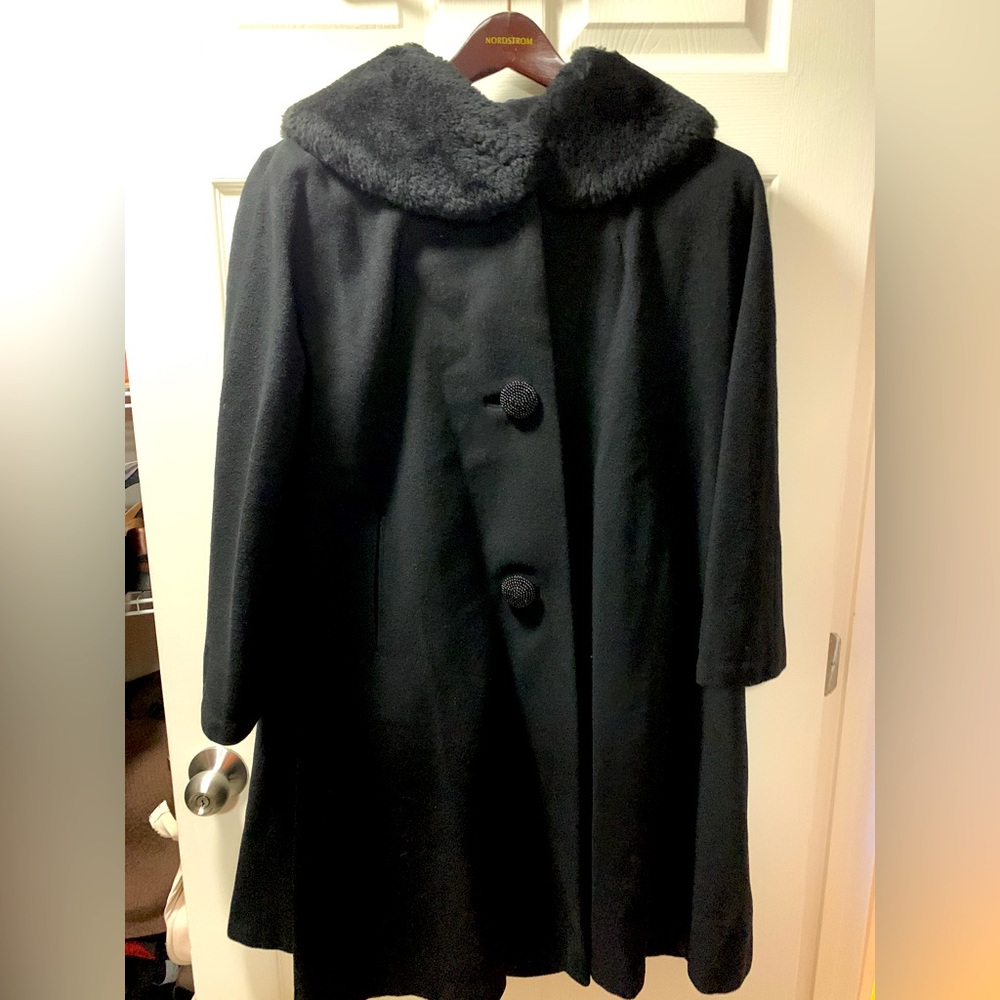 Vintage 100% Cashmere Coat Shearling Collar